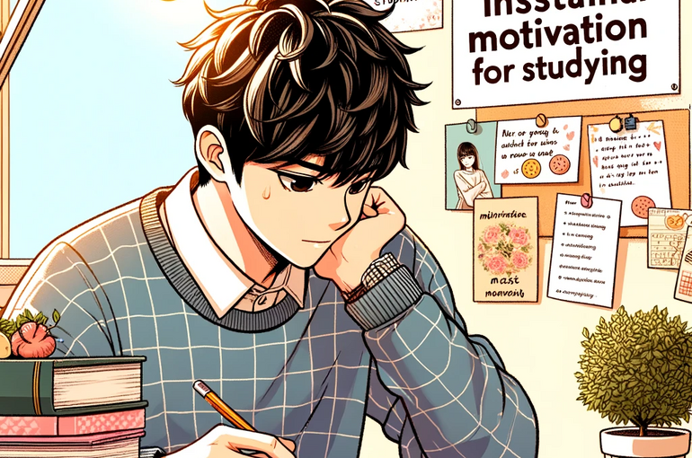 DALL·E 2023-11-09 19.36.02 - A manga-style illustration of a student, Asian descent, sitting at a desk deeply focused on studying. The student is surrounded by books, notes, and m
