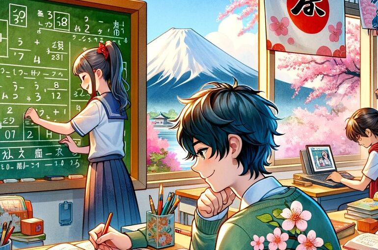 DALL·E 2023-12-06 10.29.48 - A vibrant watercolor and anime-style illustration for a blog thumbnail, tailored for a Japanese audience. The scene features Japanese students engaged