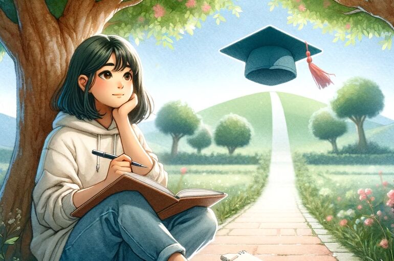 DALL·E 2023-12-20 10.35.46 - A conceptual watercolor and anime-style thumbnail for a blog about setting goals and achieving growth in studies. The image features a young student, 