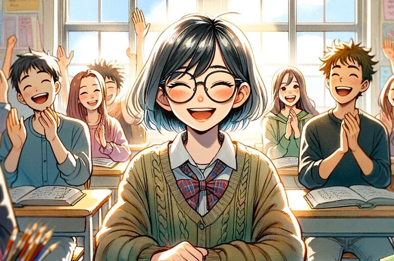 DALL·E 2024-01-03 10.18.25 - Illustrate a scene in a watercolor and anime art style depicting a joyful moment of academic achievement in a bright, colorful classroom with large wi